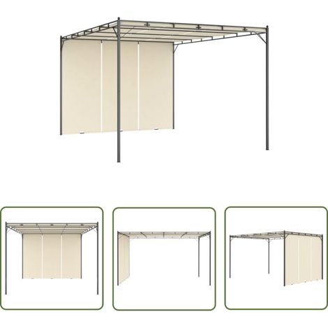 The Living Store Belvédère de jardin avec rideau latéral 4x3x2,25 m Crème - Abris De Jardin - Auvent De Jardin - Parasol De Jardin - Tente De Jardin - Gazebo (1/5)
