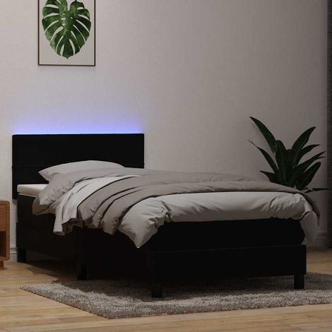 Sommier à lattes de lit avec matelas et LED noir 90x210 cm velours (1/5)