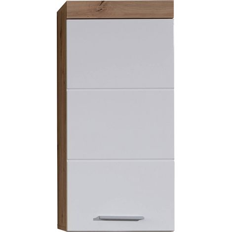 Meuble haut de salle de bains contemporain chêne/blanc brillant Alouette (1/5)