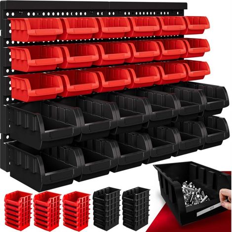 Étagère murale extensible pour rangement d'outils – 30 boîtes empilables – 2 panneaux muraux – Accès facile et organisation optimisée (1/5)