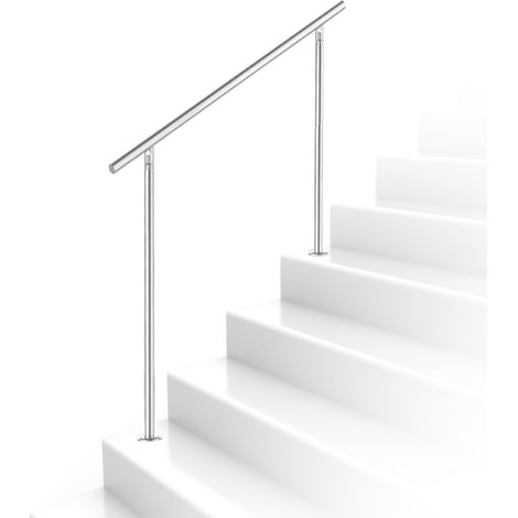 Jiubiaz Barandilla inox 120 cm sin travesaños, 2 postes, pasamanos Ø42 mm, altura 106,5 cm, escalera balcón terraza