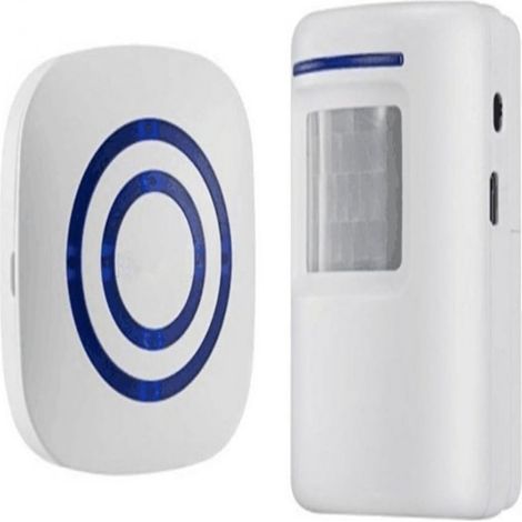 Sonnette Porte Detecteur Mouvement - 100 M Portee - 38 Sonneries - LED - Recepteur Enfichable - Detecteur PIR Sans Fil - 1 Unite (1/5)