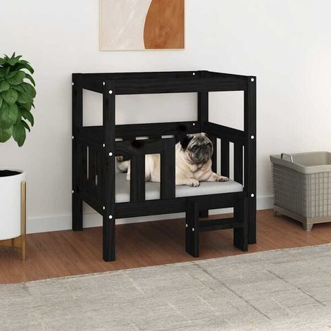 Panier pour chien noir, dimensions 65,5 x 50,5 x 70 cm, en pin massif.