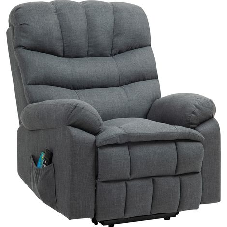 Aufstehsessel, elektrischer Liegesessel mit Massagefunktion, Polstersessel mit Aufstehfunktion, Metall, Stoff, Grau (1/5)