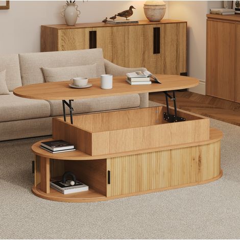 Buffet 100/50/40 cm décor bois, table basse relevable avec rangement (1/5)