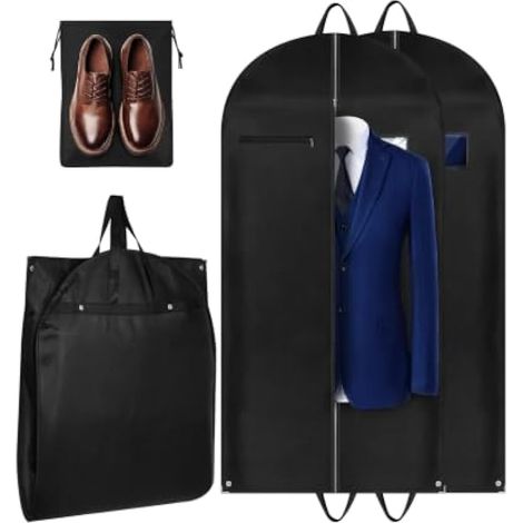 2 housses à vêtements suspendues 120 x 60 cm + sac à chaussures – Noir (1/5)