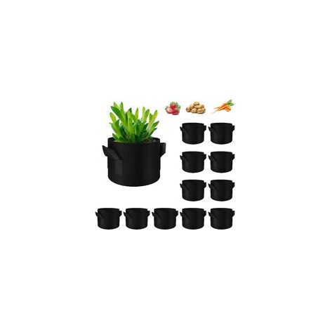 Vlies-Pflanzbeutel, Set mit 12 Pflanzbeuteln für Kartoffeln, Pflanzen, Tomaten, Gemüse, Belüftungstöpfe aus Stoff mit Griff, Schwarz – 1 Gallone (12 Stück) (1/5)