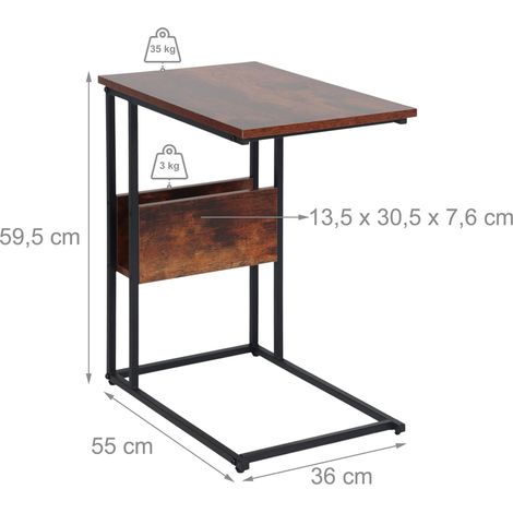 Mesa auxiliar estrecha y práctica de metal y madera 60 x 40 x 60 cm con almacenamiento integrado estilo moderno en madera natural 130017804 (1/2)