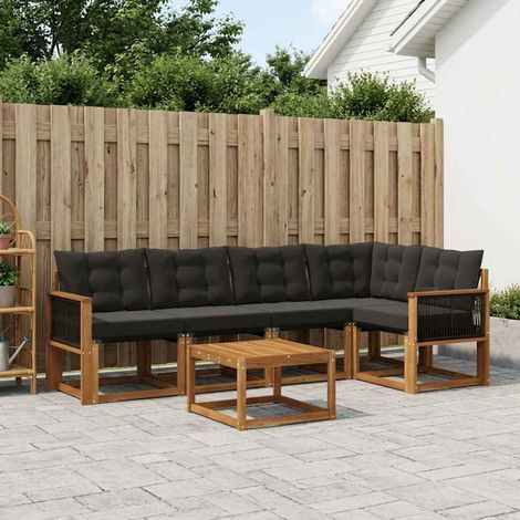 vidaXL  Outdoor Sofa Set  with Cushion 6 pcs Natural and Black
