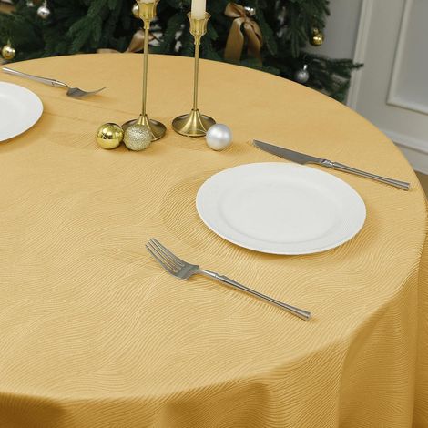 Runde Tischdecke 160 cm Gold Jacquard Wellenmuster abwaschbar wasserabweisend für Party & Feier