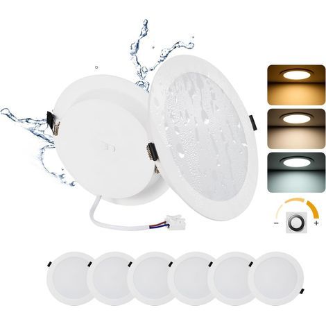 Set of 6 Recessed LED Spotlights, Dimmable 16W, IP44, Round, 3000K-6000K, 145-160mm Cutout, Kitchen Bathroom (1/5)