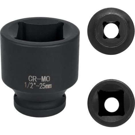 douille 25mm 1/2" 4 pans, douille a choc 1/2 25mm Acier Chrome-Molybdène CR-MO(Black) (1/5)