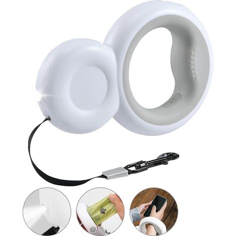 1 Laisse rétractable,3 m,Nylon,Chien moins de 30 kg,Lumière LED,Porte-sacs,Poignée antidérapante (1/5)