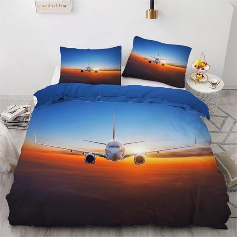 Bettwäsche-Set 200x200 cm Flugzeug 3D Mikrofaser mit 2 Kissenbezügen 80x80 cm