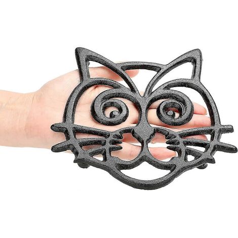 Dessous de plat en fonte, protège-plats chauds, décoration de table de cuisine, chat (1 pièce, noir) (1/5)