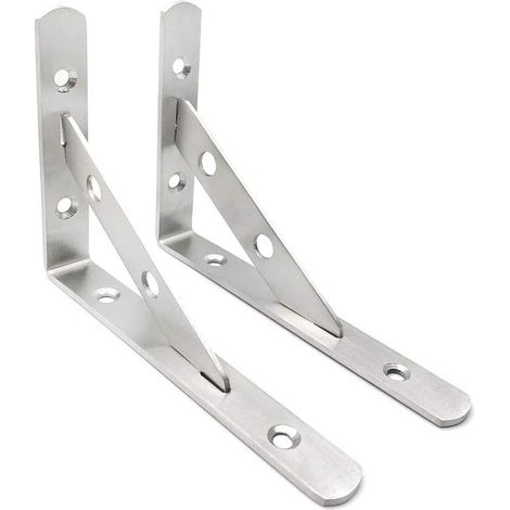 2 Pcs Support D'étagère en Angle de 90 Degrés Support d'angle Mural Forme de triangle Support d’angle Mural Heavy Duty avec Vis, Argent (110X150 mm) (1/5)