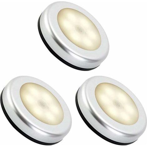 Veilleuse detecteur de mouvement intérieur,lampe led detecteur de mouvement pile pour escaliers, Eclairage LED Placard Armoire Couloir chambre enfant Auto ON / OFF 3M Adhésif (3pcs,blanche chaude)--TR (1/5)