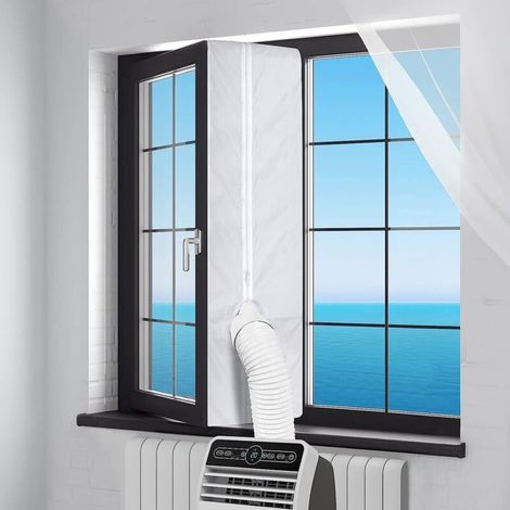 Tissu de Calfeutrage pour Climatisation Mobiles, 300CM Joint de Fenêtre, Anti-Moustiques Étanche Portable Universel Kit de Fenêtre Portes pour Climatiseur Mobile, Sèche-Linge (1/4)