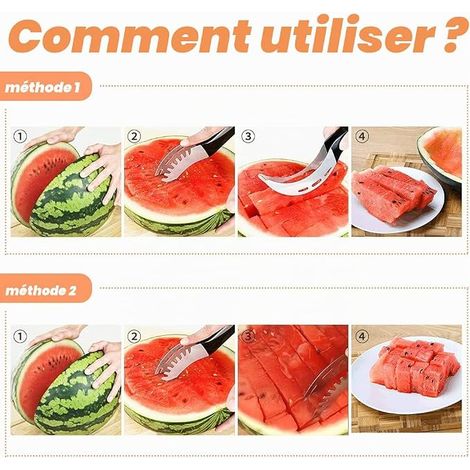 Couteau à Pastèque, Coupeur De Fruits En Acier Inoxydable, Coupeur De Melon Avec Lame De Coupe Crochetée, Couteau à Fruits Multifonctionnel De Papaye, Fruit Du Dragon, Coupeur De Cantaloup. (1/4)