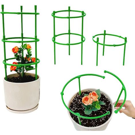 (vert) Lot de 9 supports pour plantes à 3 niveaux, tuteurs ronds, cages à plantes en plastique, supports pour pots de fleurs, treillis grimpants (1/4)