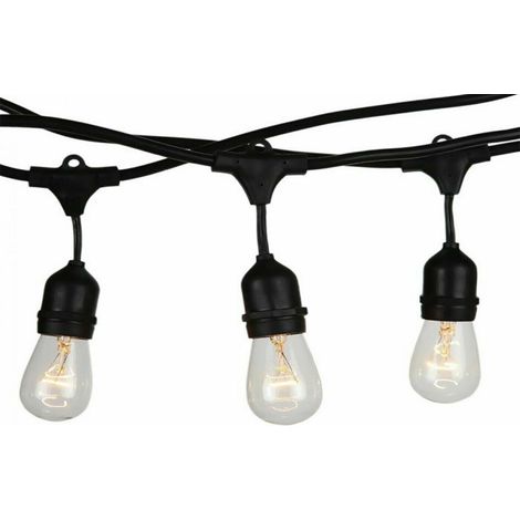 CATENA LUMINOSA CORDONIERA STRINGA NERA DA ESTERNO 10 METRI 10 LAMPADINE LUCE A SCELTA IP54 Bianco Freddo