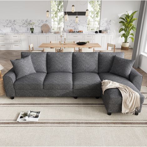 Divano angolare 280x136x82 cm in chenille grigio con chaise longue, per soggiorni – MEUBLIV (1/5)
