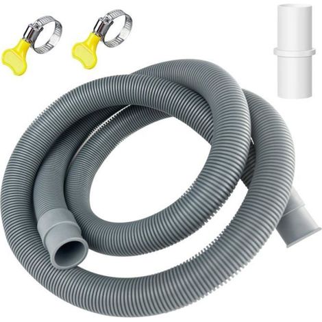 Tuyau de Vidange Universel 1,5 m x 20 mm pour Machine à Laver et Lave-Vaisselle - Avec Support et Colliers de Serrage - Gris (1/5)