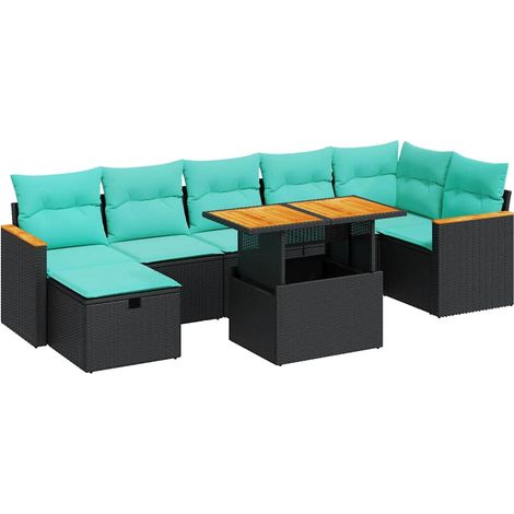 8-tlg. Garten-Sofagarnitur mit Kissen Grau Poly Rattan Akazie vidaXL