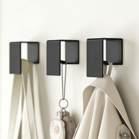 doporro Gancho de Pared para Baño sin Taladro, Adhesivo Fuerte, Diseño Oculto Ancho, Antigolpes y Antimarcas, Soporta 5kg, Negro, Tavrin-01 (1/5)