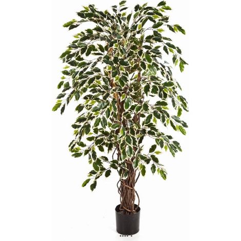 Ficus Lianes artificiel panache H 120 cm 432 feuilles en pot - dimhaut: H 120 cm - couleur: Blanc-vert