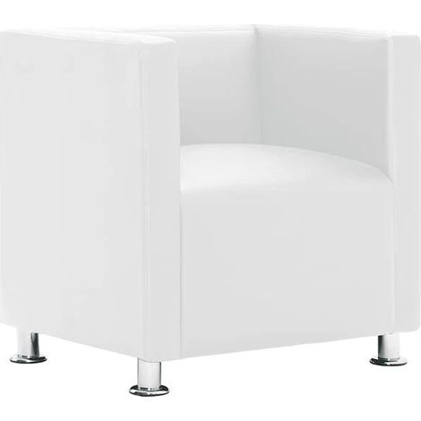Fauteuil cube en similicuir blanc (1/5)