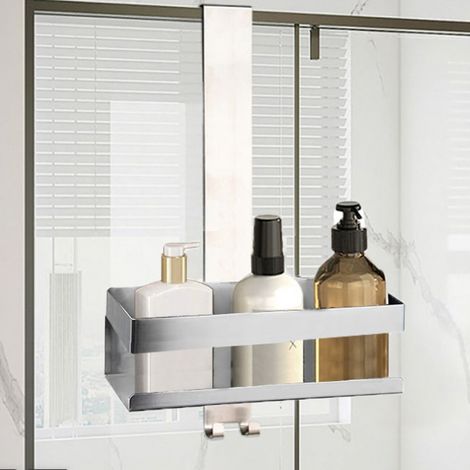 Support de douche suspendu, support de douche en acier inoxydable SUS304 avec crochets, support de douche suspendu en verre de salle de douche nickel brossé (1/5)