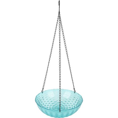 Fontaine à oiseaux solaire suspendue en plastique robuste avec bouillonneur pour bain oiseaux jardin extérieur balcon terrasse bleue (1/5)