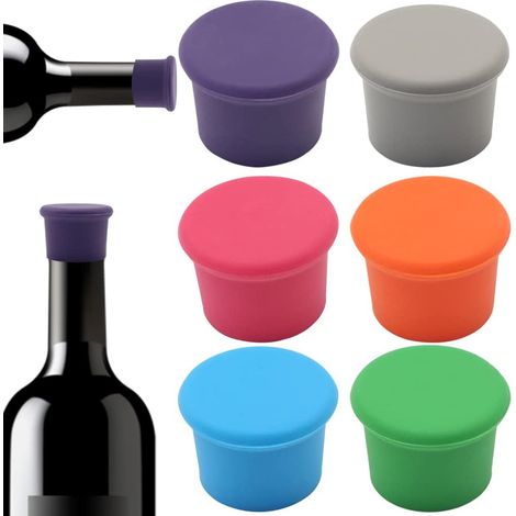 Lot de 6 bouchons de bouteille, bouchons de bouteille en silicone multicolores étanches