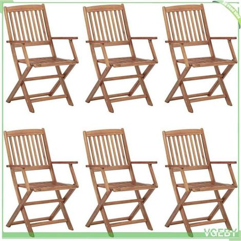 Chaise pliante de jardin - FAFEICY - 3074940 - bois d'acacia massif - coussins anthracite inclus - lot de 6 (1/5)