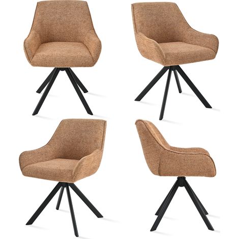 Goeurvant 360° drehbarer Sessel mit geschwungener Rückenlehne und weichem Kissen, perfekte Kombination aus Stil und Komfort - 4er Set - Braun - Leinen