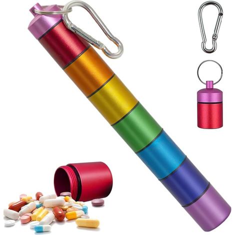 Pilulier Semainier, Boîte À Medicament Portable Amovibles, Impermable Boite À Pilules Métal, Pilulier Voyage Pour Pilules/Vitamines/Huile De Poisson(Arc-En-Ciel) (1/5)