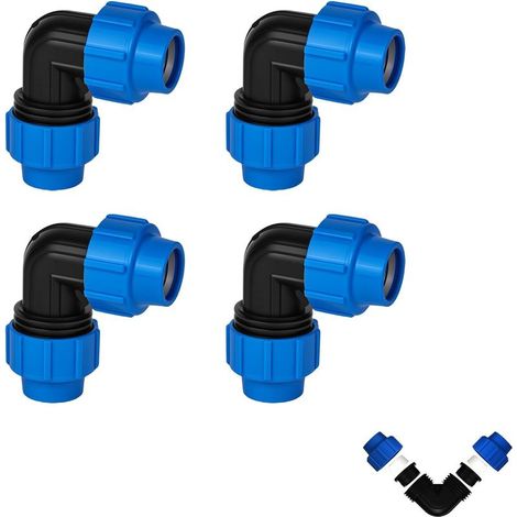 Lot de 4 raccords de tuyau en polyéthylène coudé à 90 °, raccord de serrage de 25 mm, raccord en plastique PP pour tuyaux PE80 PE100, PPR, PVC et autres tuyaux d'eau (1/5)