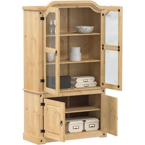 Vitrinenschrank Kiefer Massivholz mit Glastüren 103,5x42x180 cm (1/5)