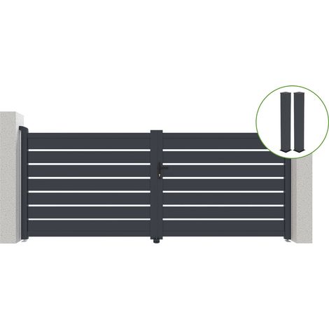 Puerta abatible 3,5m VOGEL H.140cm aluminio gris + 2 postes 20x20cm H.166cm