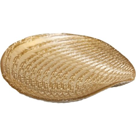 Coupelle en Forme de Coquillage pour Apéritif et Dessert en Verre Doré 21 x 19 x 2,5 cm - PANGIVO (1/5)