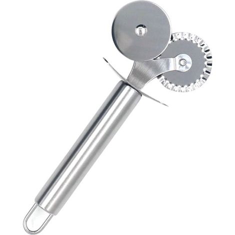 Coupe-pâtes à double roue 2 en 1 en acier inoxydable pour pâtes, crêpes, tartes et nouilles (1/5)