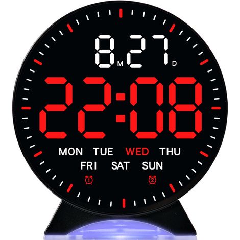 Sveglia digitale, piccola sveglia da comodino con luce notturna, orologio da tavolo rotondo con due sveglie, visualizzazione di data e giorno della settimana, adatta per camera da letto, ufficio e cas
