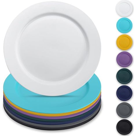 8-teiliges Set aus 25 cm großen Kunststofftellern, mehrfarbige, wiederverwendbare Teller, Salatteller, Pastaschüsseln, leicht zu transportierendes Geschirr für Zuhause, Garten, Picknicks und Camping (1/5)