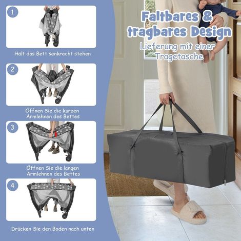 Cuna de bebe 5 en 1 cama auxiliar portatil cuna de viaje con colchon plegable 102 cm x 72 cm x 74 cm color gris