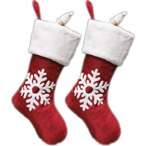 Calcetín Navideño - Con Cuerda para Colgar - Con Diseños de Copos de Nieve Árbol y Reno - 20% Plush 70% Yute - Para Decoración Navideña - 2 Unidades (1/5)