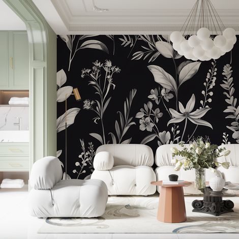 Papier peint fleuri noir - 150 x 250 cm (1/2)