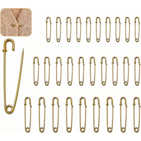 30 Pieces Gold Metal Safety Pins, Sturdy Safety Pins for Sewing, DIY, Quilting, Clothing Repair and Crafts (1/5)