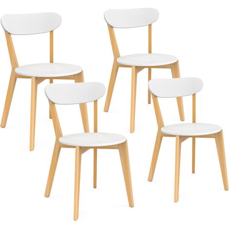 Idmarket – Lot de 4 chaises scandinaves bicolores blanc et bois – Dossier incurvé pour bon maintien – Assise ronde Ø 42,5 cm – Dimensions 46,5x53,5x79,5 cm (1/5)