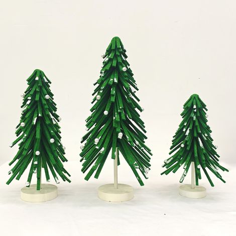 Lot de 3 Petits Sapins de Noël en Feutre, Décoration de Table Miniature, Ornement pour Scène Festive Intérieure- Vert (1/3)